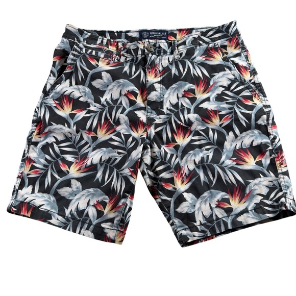 American Eagle Outfitters Other - American Eagle Mens Tropical Bird‎ of Paradise Active Flex Chino Shorts Black 36